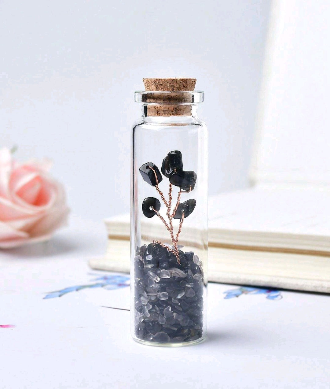 arbre en pierre obsidienne noire naturelle