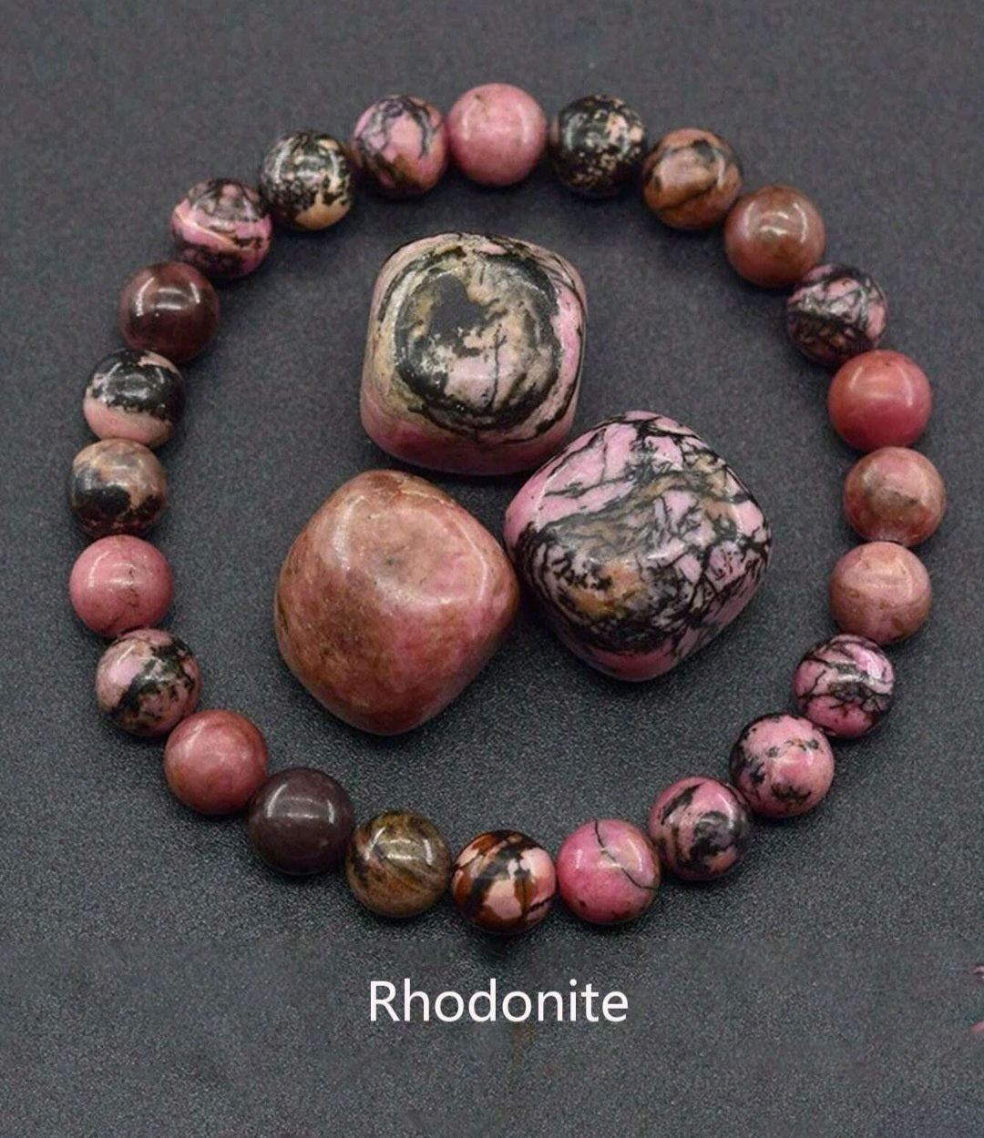 bracelet en pierre rhodonite naturelle
