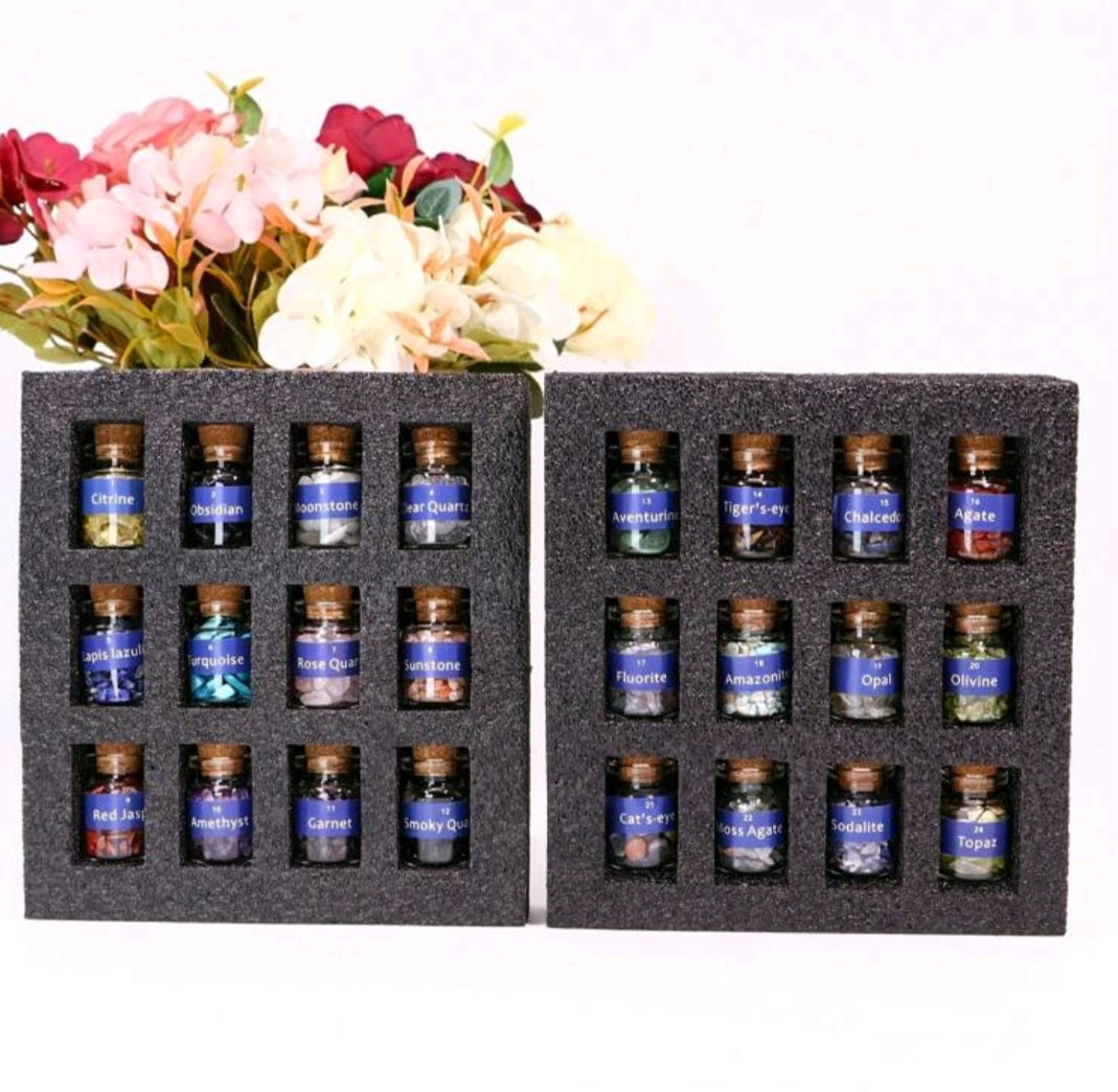 coffret de 12 bouteilles de copeux de pierres naturelles