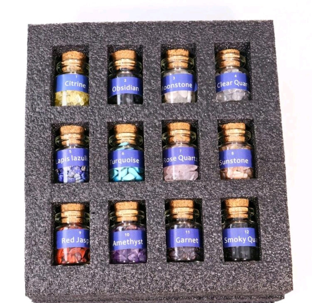 coffret de 12 bouteilles de copeux de pierres naturelles