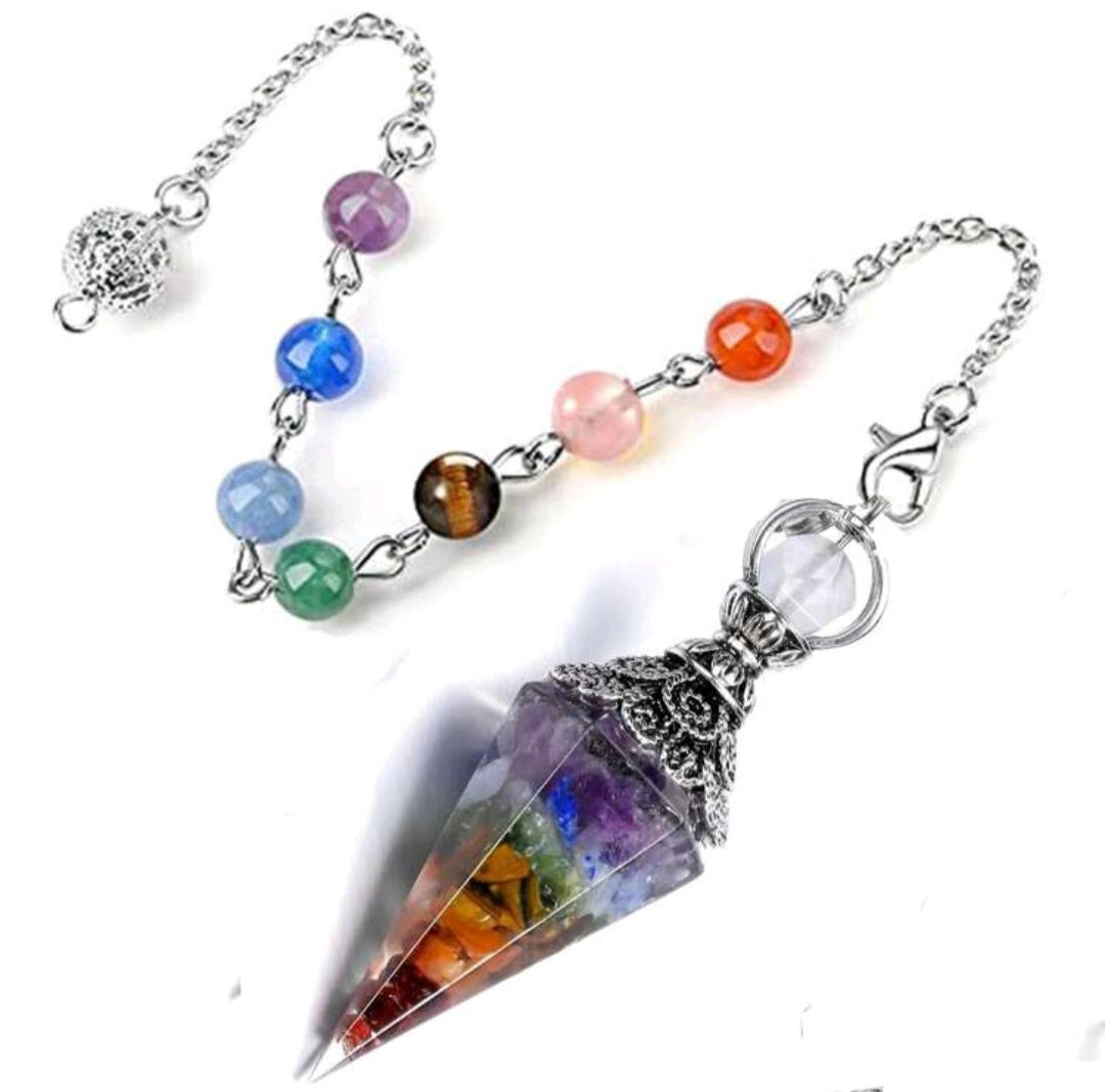 pendule divinatoire en pierre naturelle des 7 chakras